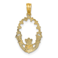 14K Engraved Claddagh In Oval w/ Lace Trim Charm