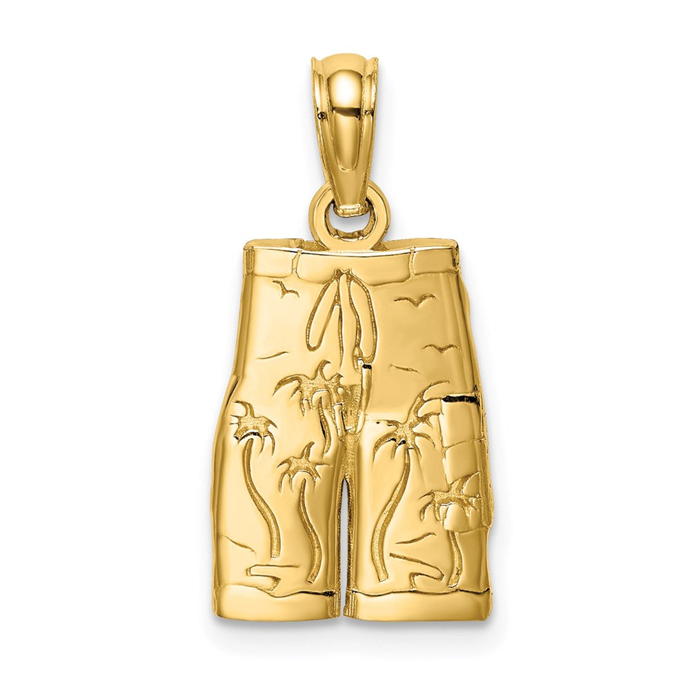 14K Engraved Board Shorts w/ Palm Trees Charm