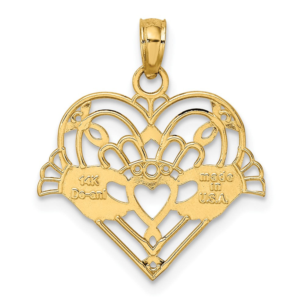 14K Polished and Beaded Claddagh In Heart Charm