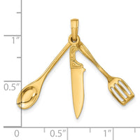 14K 3-D Moveable Spatula, Spoon, and Knife Charm