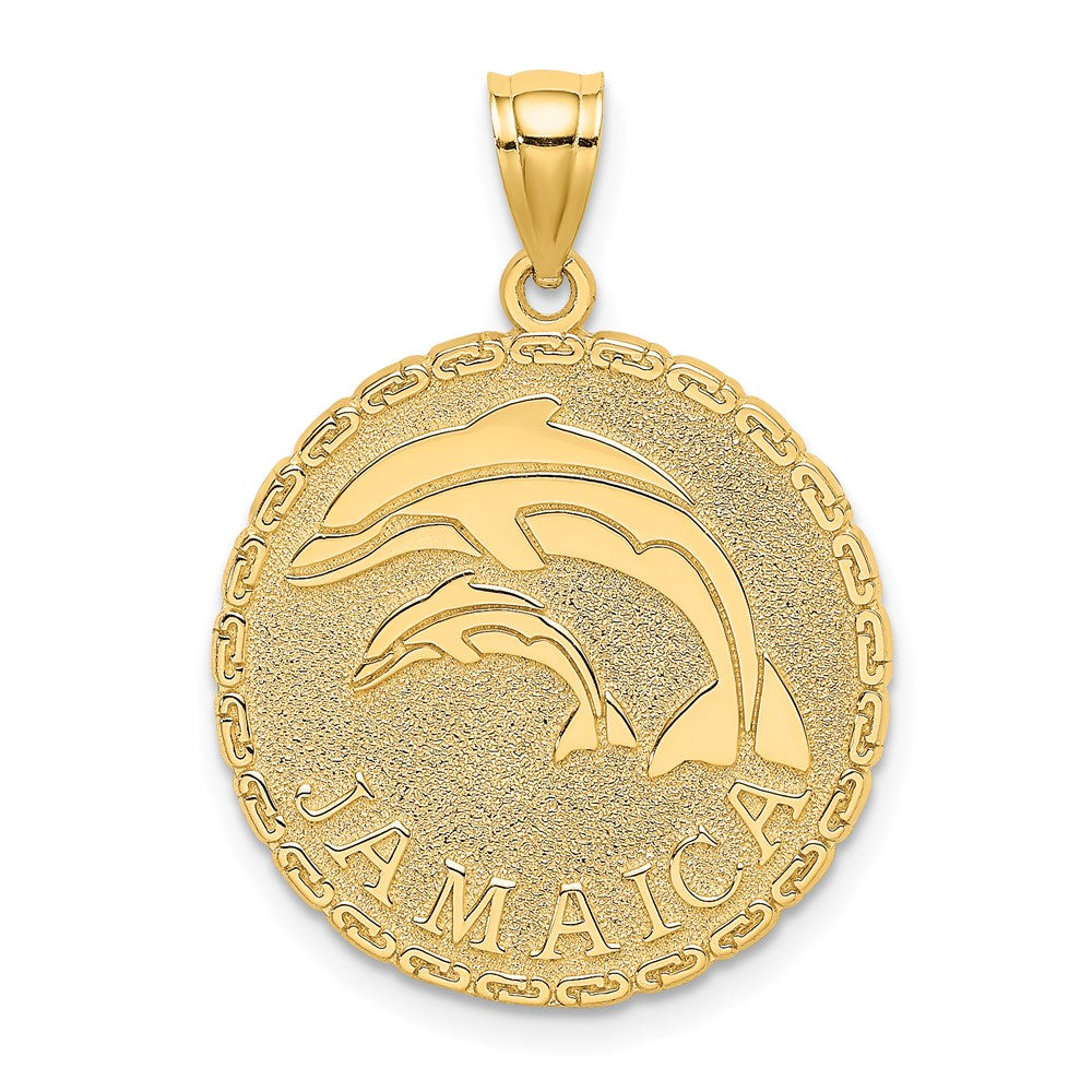 14K JAMAICA and Dolphins Disk Charm 1