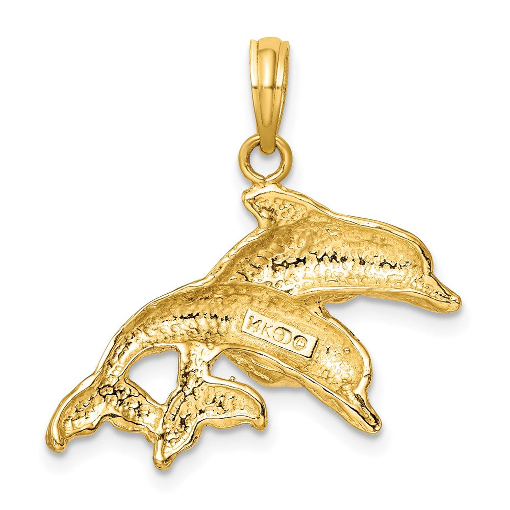 14K 2-D Polished /Engraved Double Dolphins Charm 4