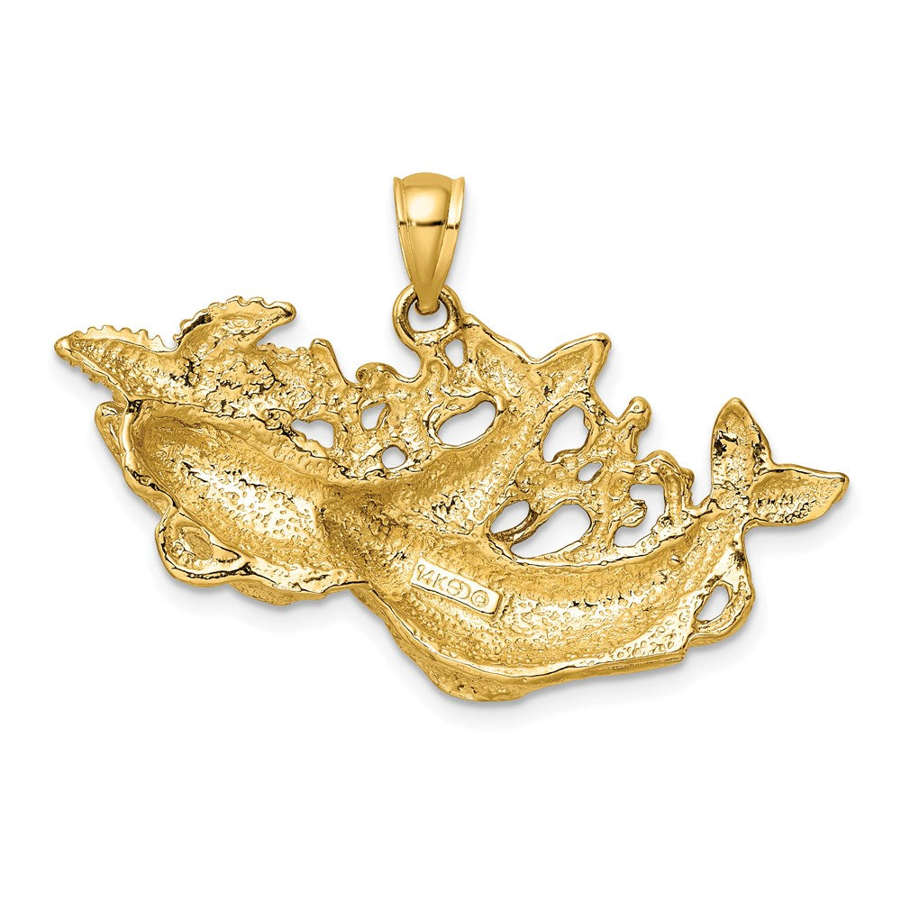 14K Polished and Textured Dolphins Swimming w/Starfish Pendant 4