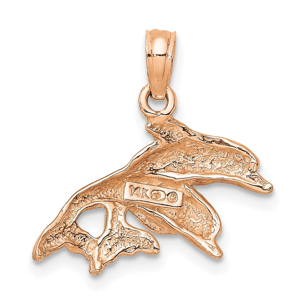14K Rose Gold Polished Double Dolphins Jumping Left Charm 4