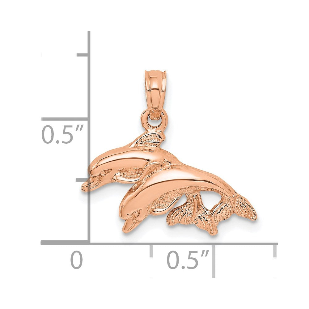 14K Rose Gold Polished Double Dolphins Jumping Left Charm 3