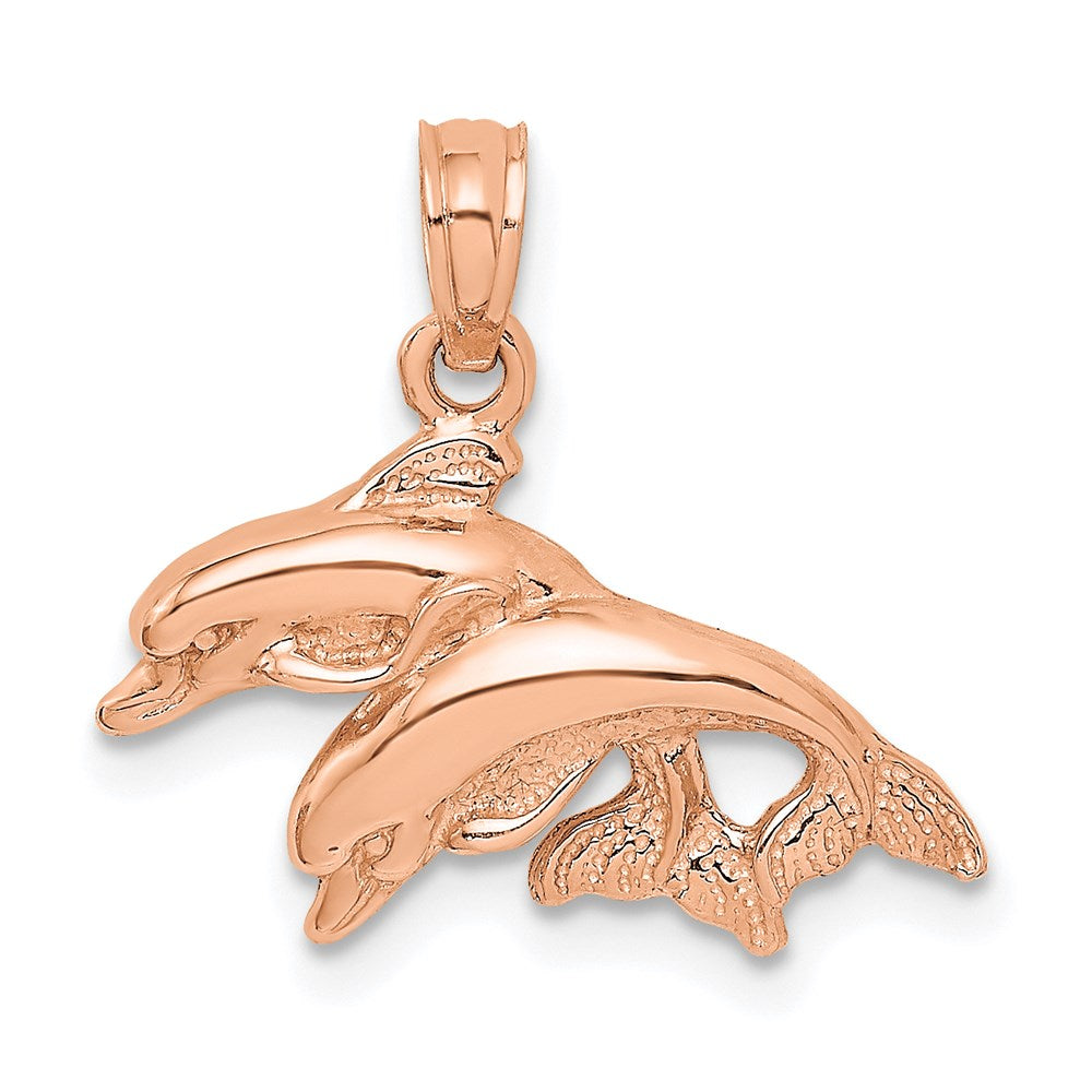 14K Rose Gold Polished Double Dolphins Jumping Left Charm 1