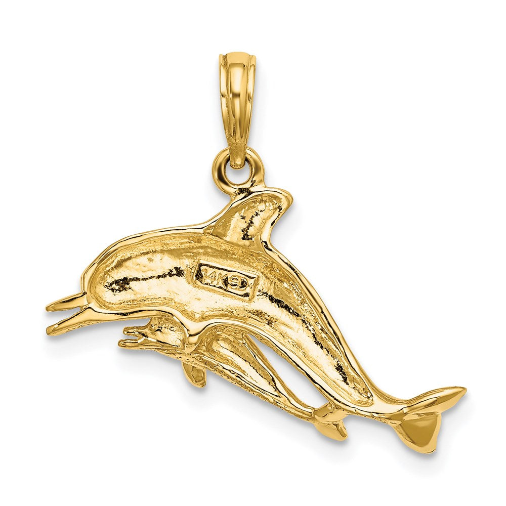 14K 2-D Double Dolphins Swimming Charm 4