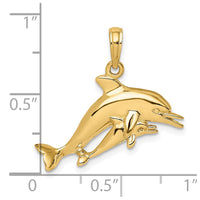 14K 2-D Double Dolphins Swimming Charm 3