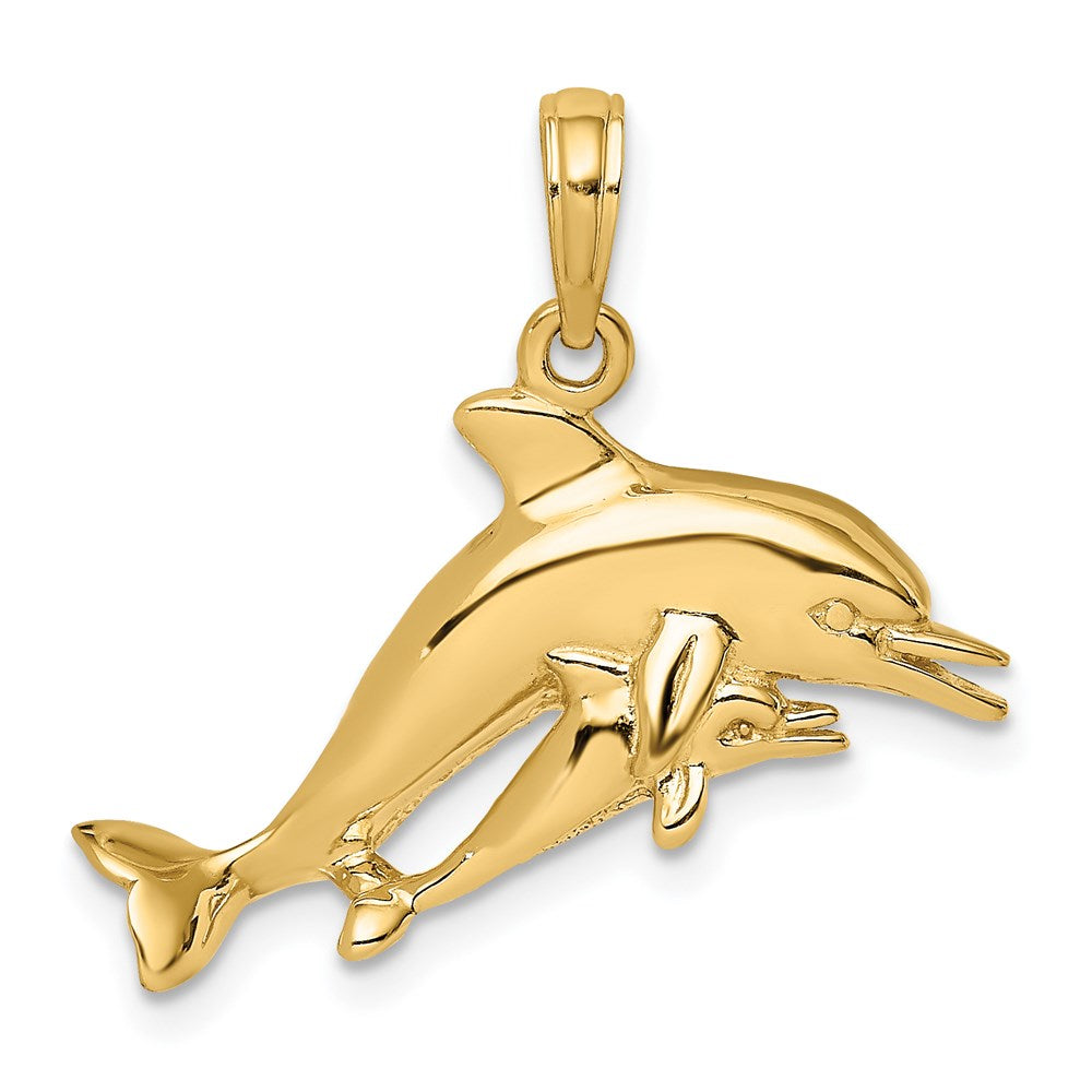 14K 2-D Double Dolphins Swimming Charm 1