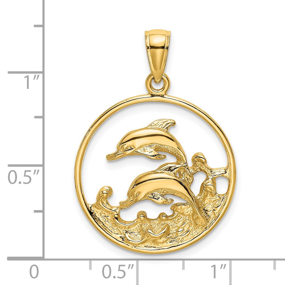 14K Double Dolphins In Circle Charm 3