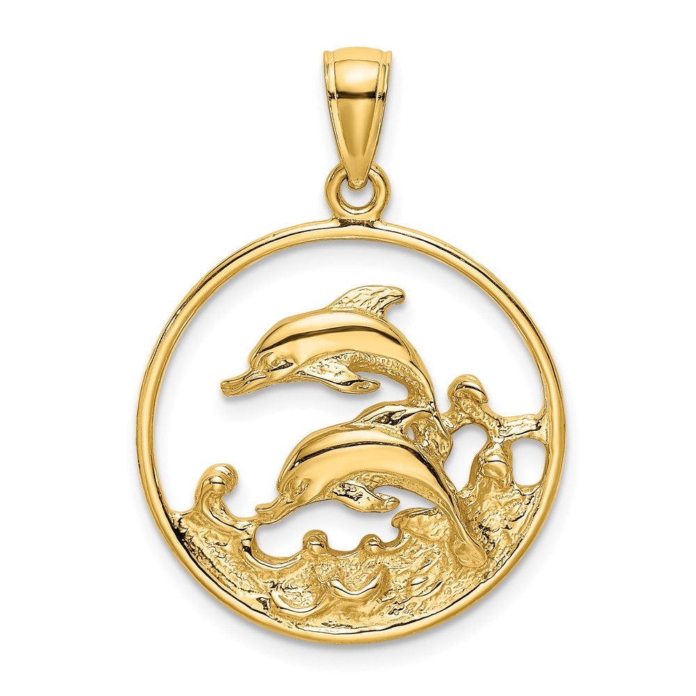 14K Double Dolphins In Circle Charm 1