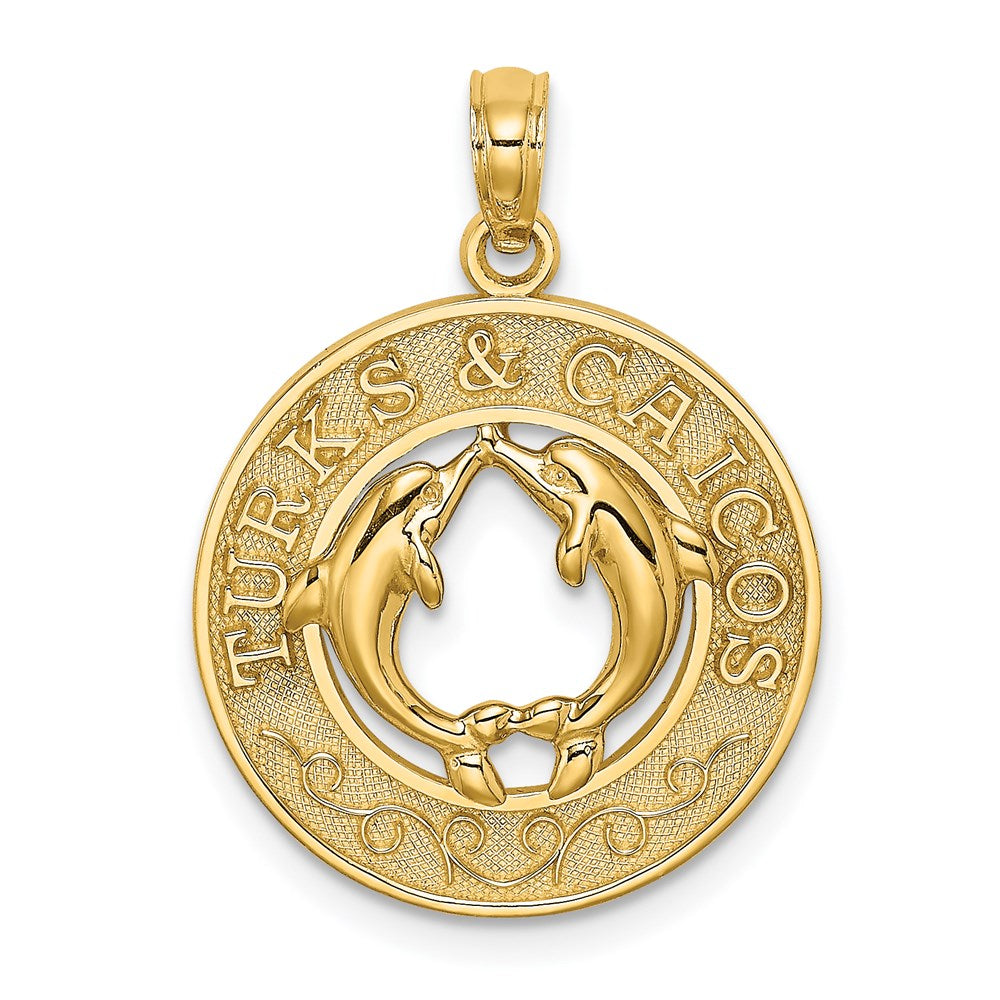 14K TURKS AND CAICOS w/ Dolphins Circle Charm 1