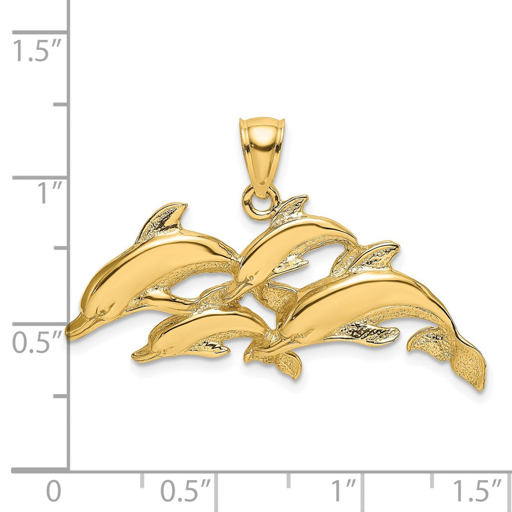 14K Polished Four Dolphins Swimming Charm 3
