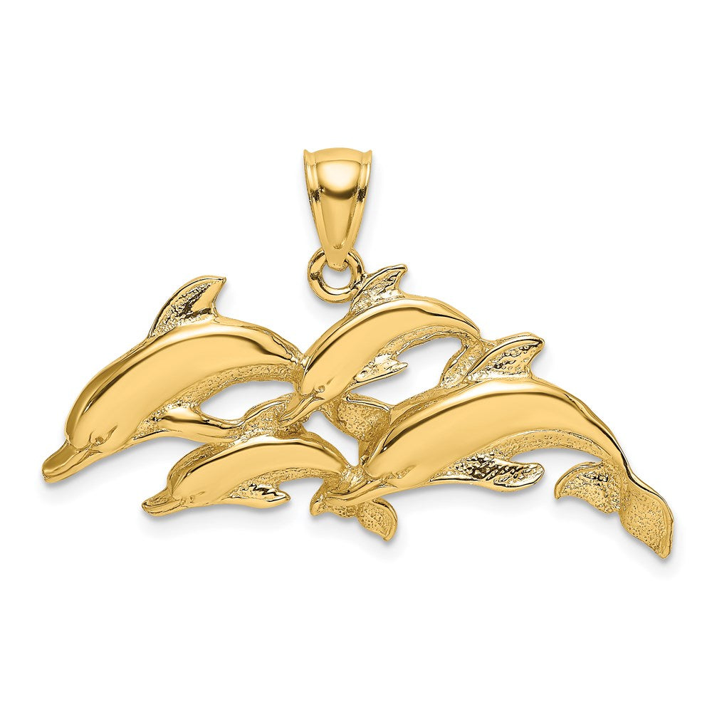 14K Polished Four Dolphins Swimming Charm 1