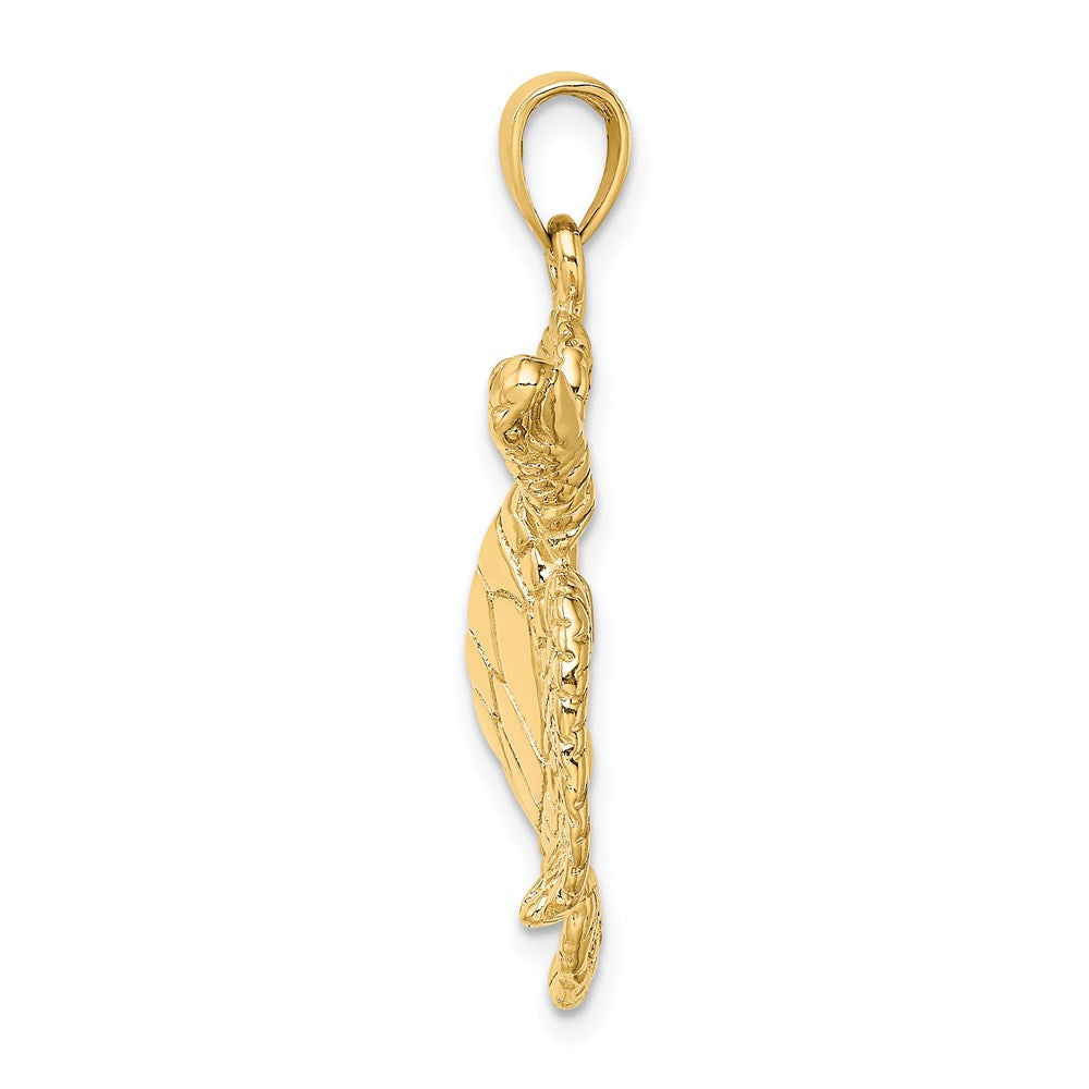 14K Large Textured Swimming Sea Turtle Charm 2