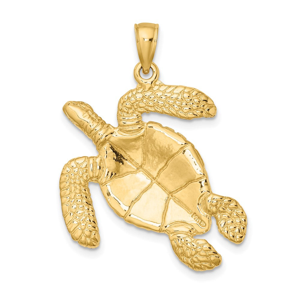 14K Large Textured Swimming Sea Turtle Charm 4