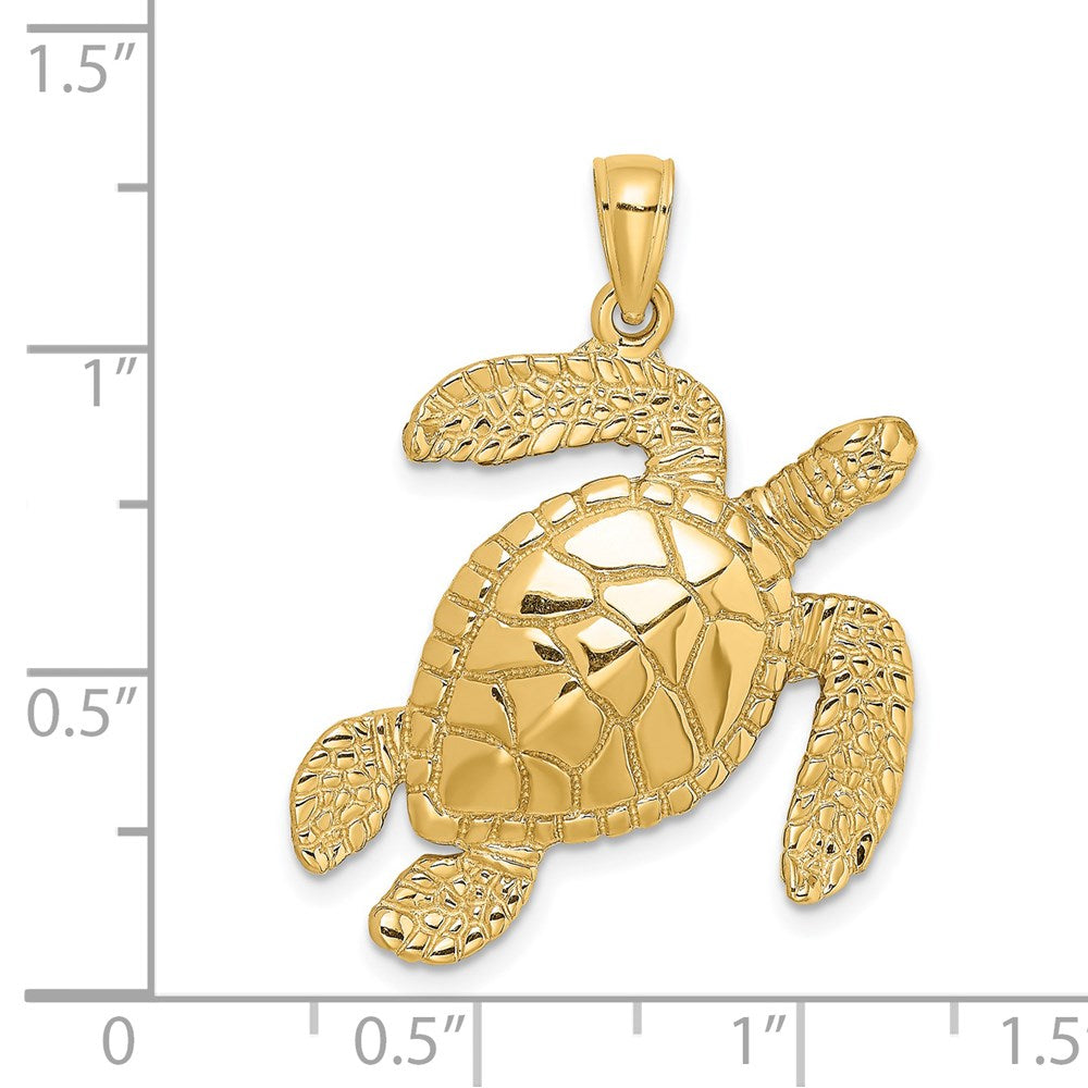 14K Large Textured Swimming Sea Turtle Charm 3
