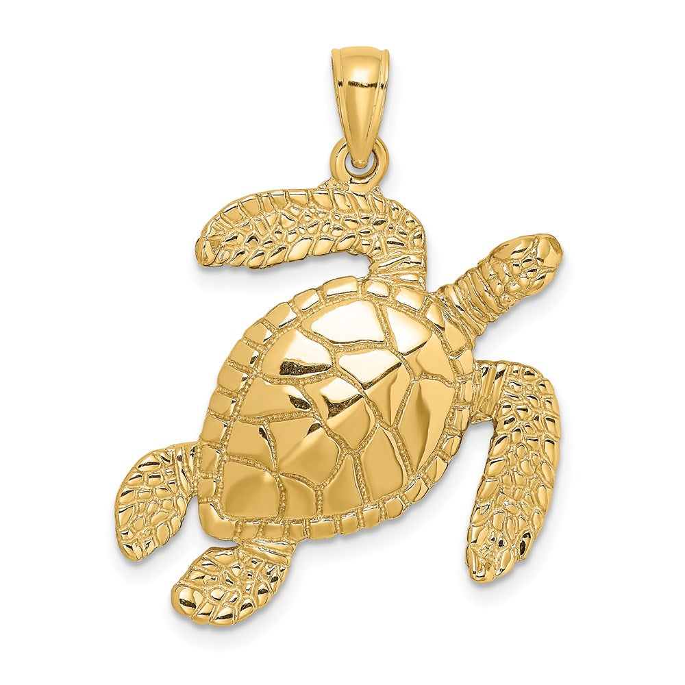 14K Large Textured Swimming Sea Turtle Charm 1