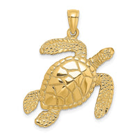 14K Large Textured Swimming Sea Turtle Charm 1