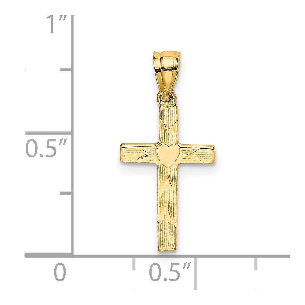 14K Polished and Engraved Cross W/ Heart Center Charm