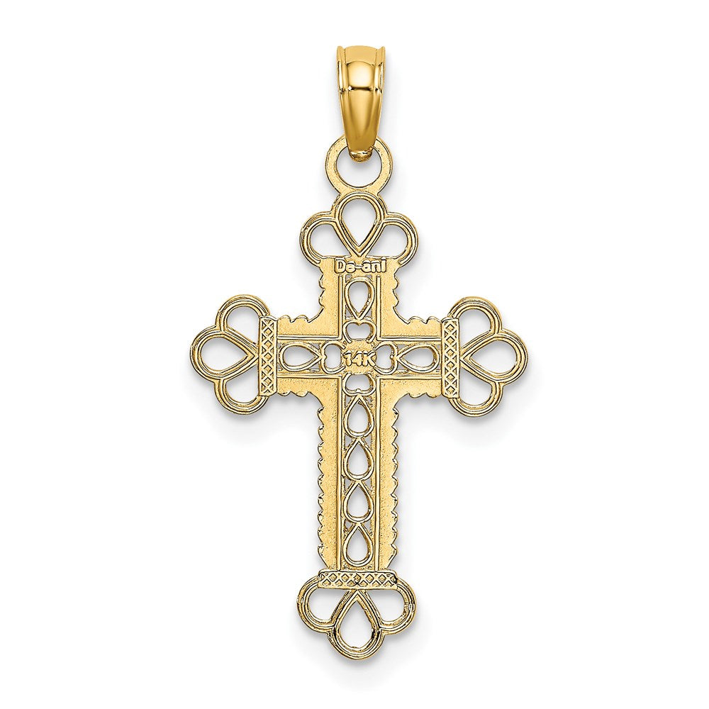 14K Textured and Cut-Out W/ Rope Frame Block Cross Charm