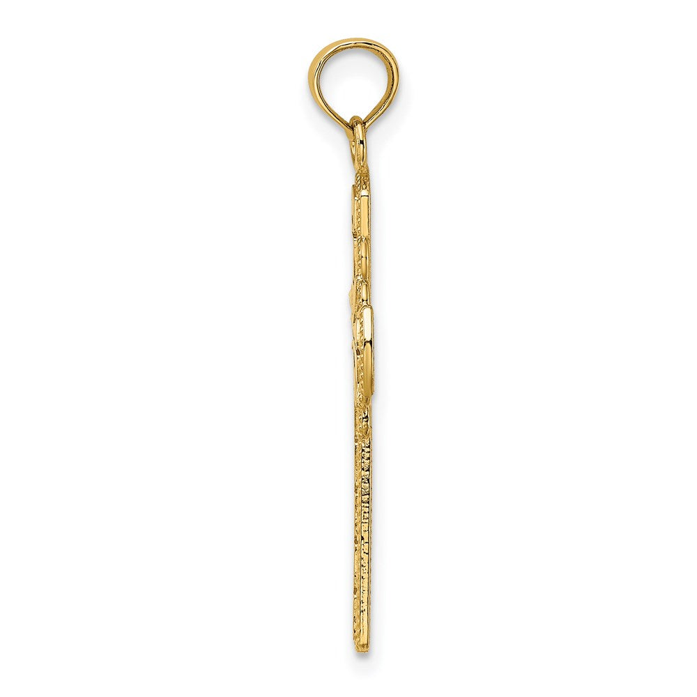 14K Polished W/ Beaded Edge Grid Accent Cross Charm