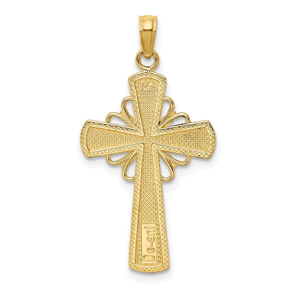 14K Polished W/ Beaded Edge Grid Accent Cross Charm