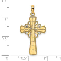 14K Polished W/ Beaded Edge Grid Accent Cross Charm