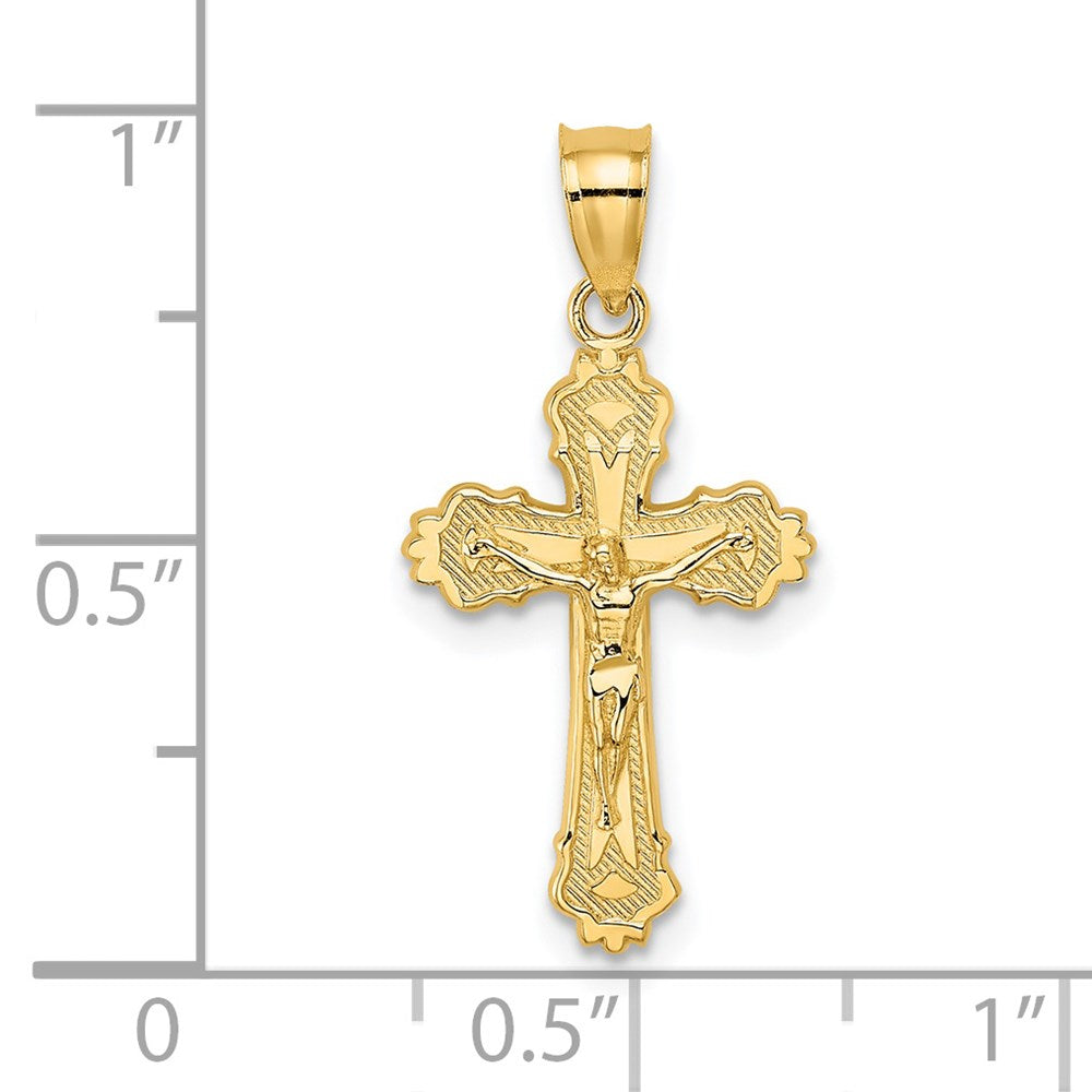 14K W/ Textured Scalloped Edge Crucifix Charm