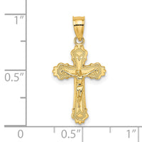 14K W/ Textured Scalloped Edge Crucifix Charm