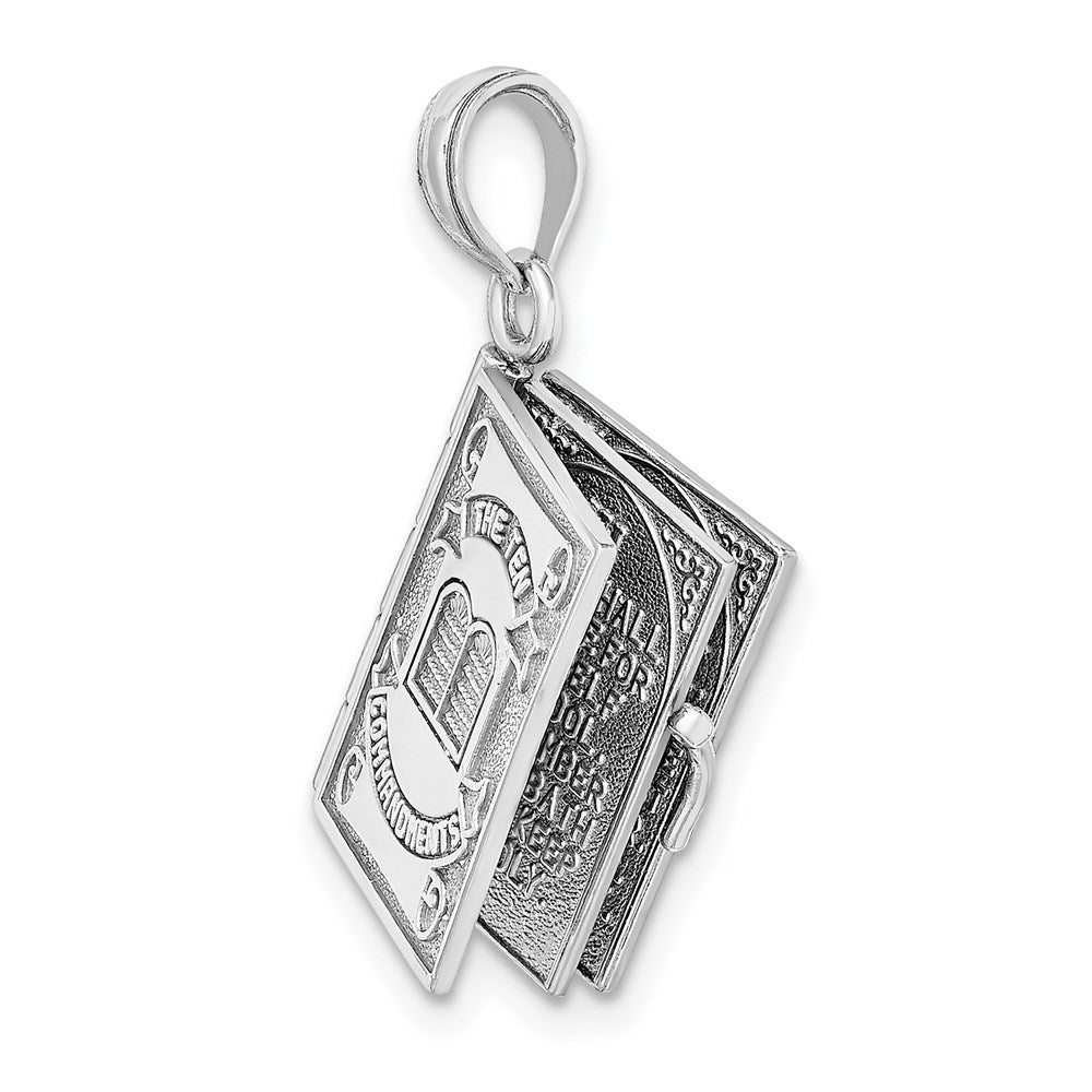 14K White Gold 3-D Moveable Ten Commandments Book Charm