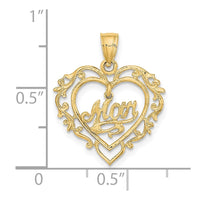 14K Polished MOM Dangle in Fancy Heart Pendant