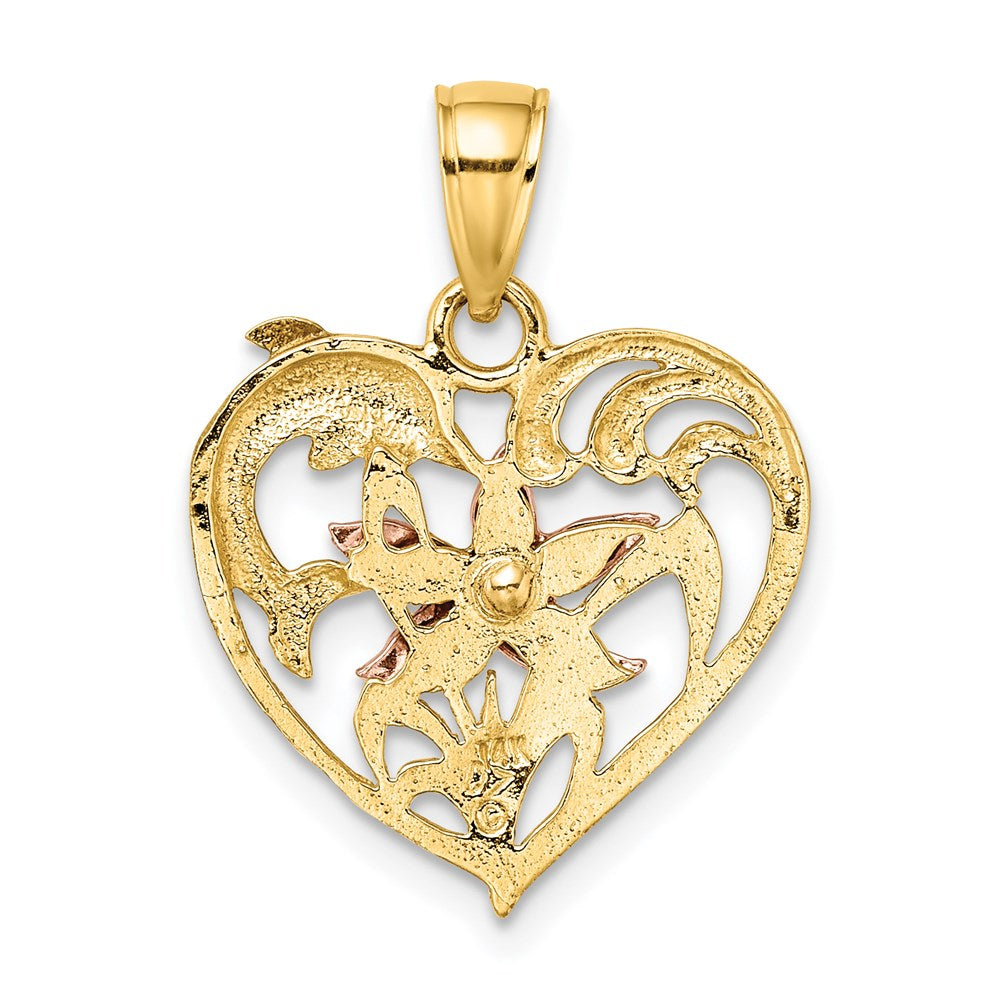 14K Two-tone w/White Rhodium Dolphin and Starfish In Heart Charm 4