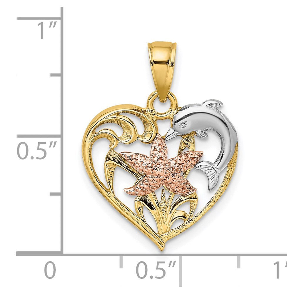 14K Two-tone w/White Rhodium Dolphin and Starfish In Heart Charm 3