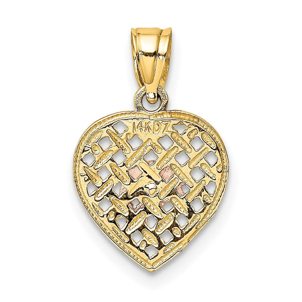 14k Two-tone w/White Rhodium Double Dolphins On Woven Heart Charm 4