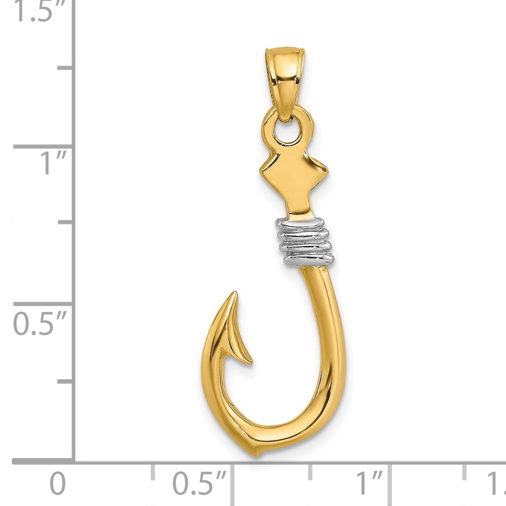 14K w/Rhodium 3-D Fish Hook With Rope Charm 3