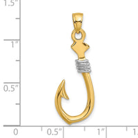 14K w/Rhodium 3-D Fish Hook With Rope Charm 3