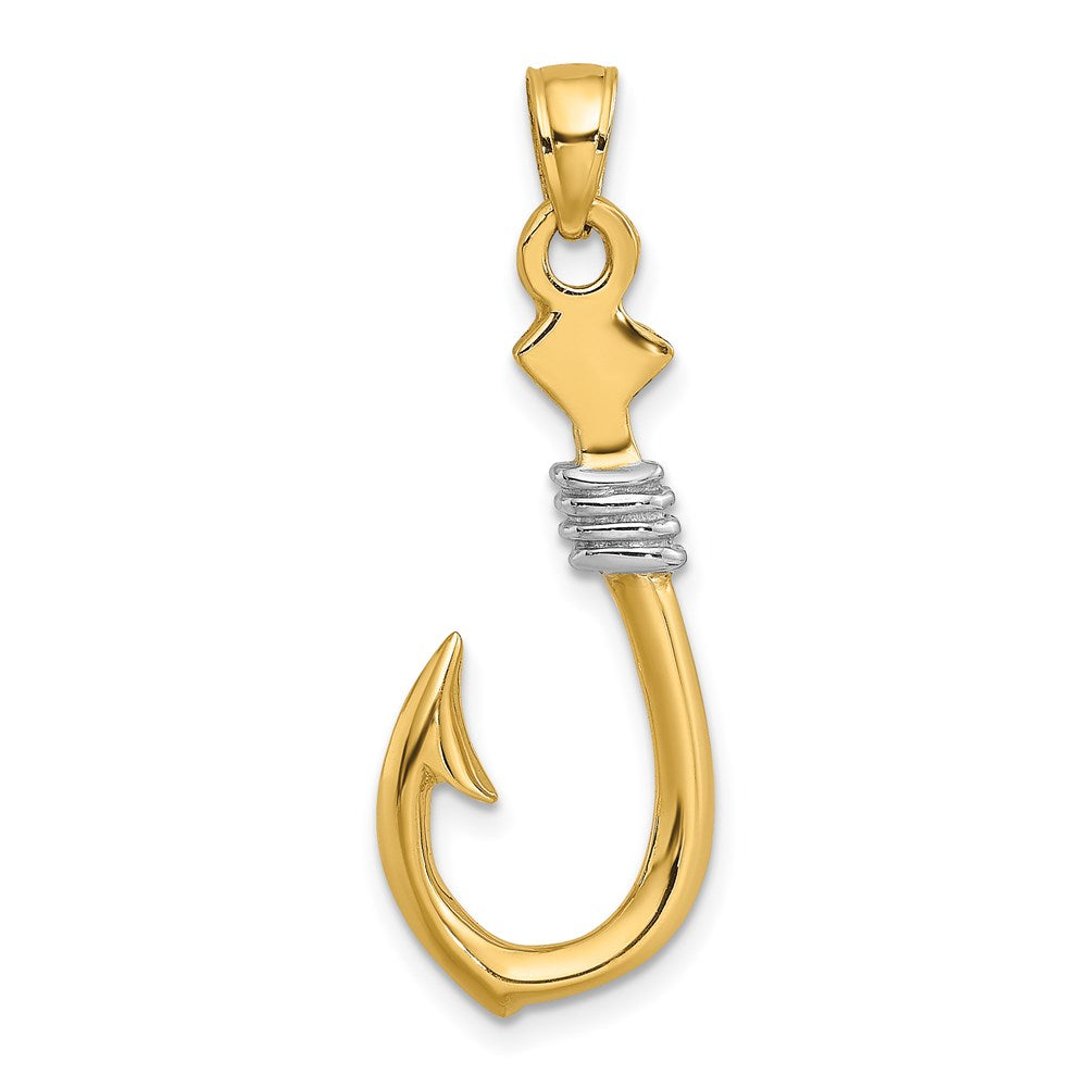 14K w/Rhodium 3-D Fish Hook With Rope Charm 1