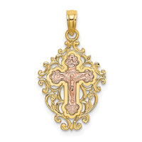 14k Two Tone w/ Lace Trim Crucifix Charm