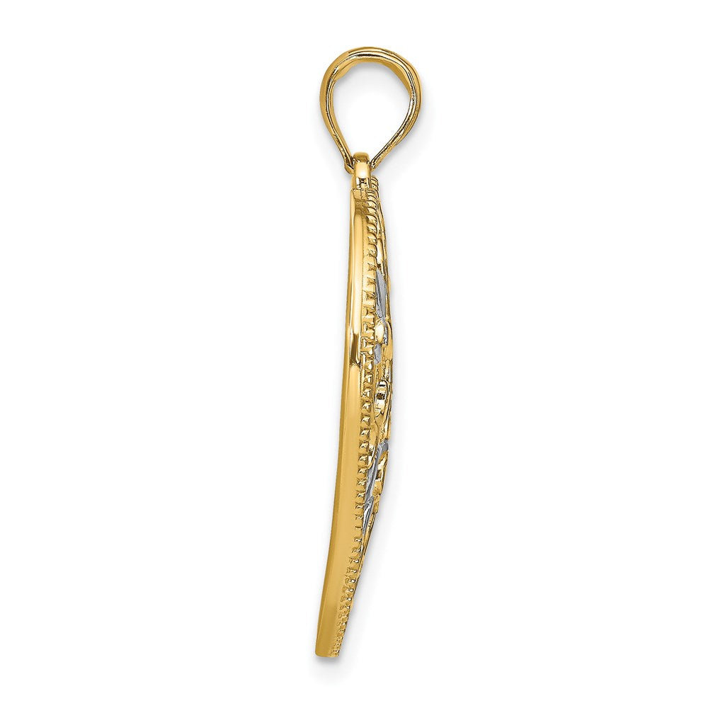 14k w/Rhodium Filigree Leaf Accent Heart Charm