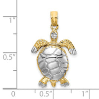 14K with White Rhodium Polished 3-D Moveable Sea Turtle Charm 3