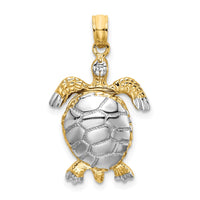 14K with White Rhodium Polished 3-D Moveable Sea Turtle Charm 1