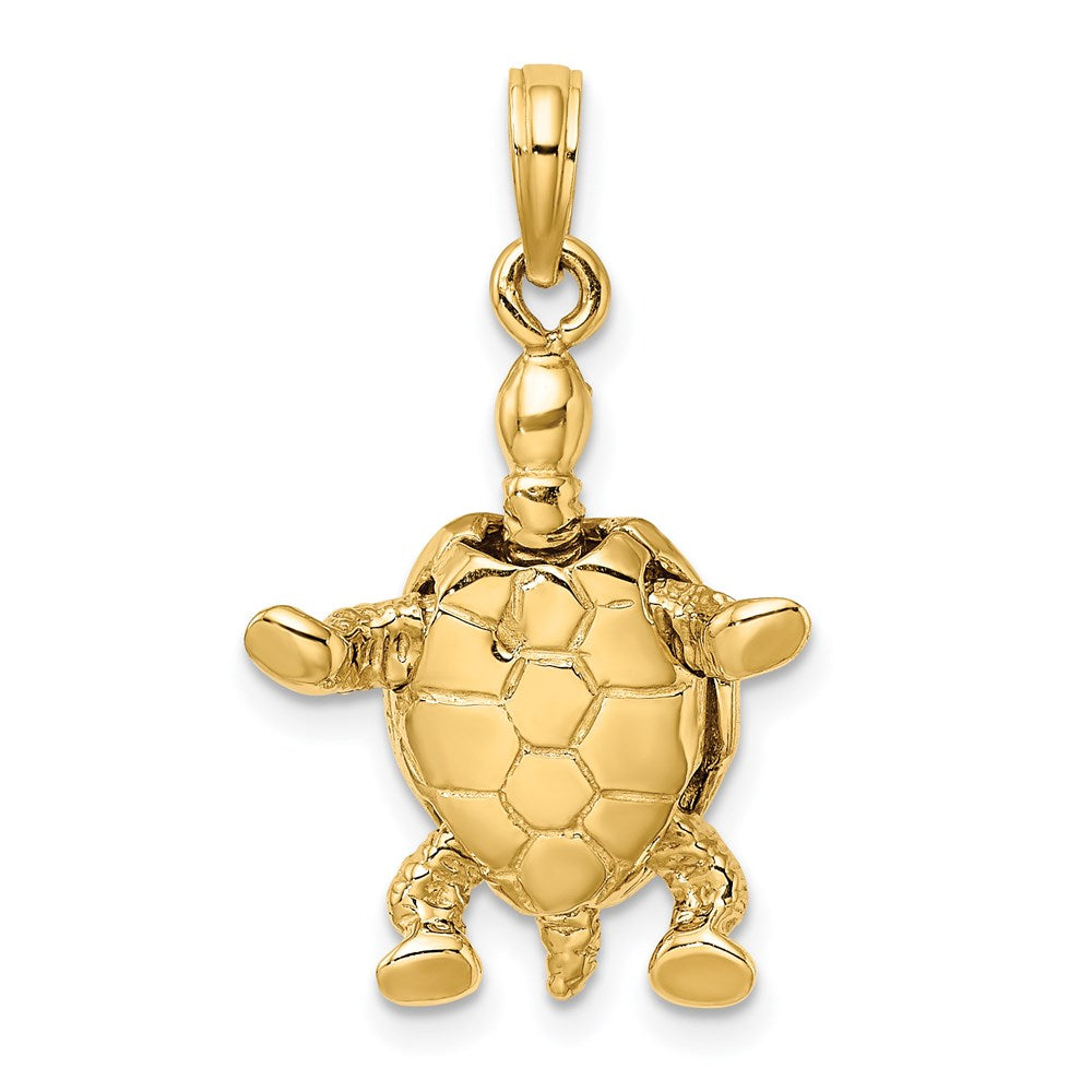 14K with White Rhodium 3-D Land Turtle W/ Moveable Head Charm 4