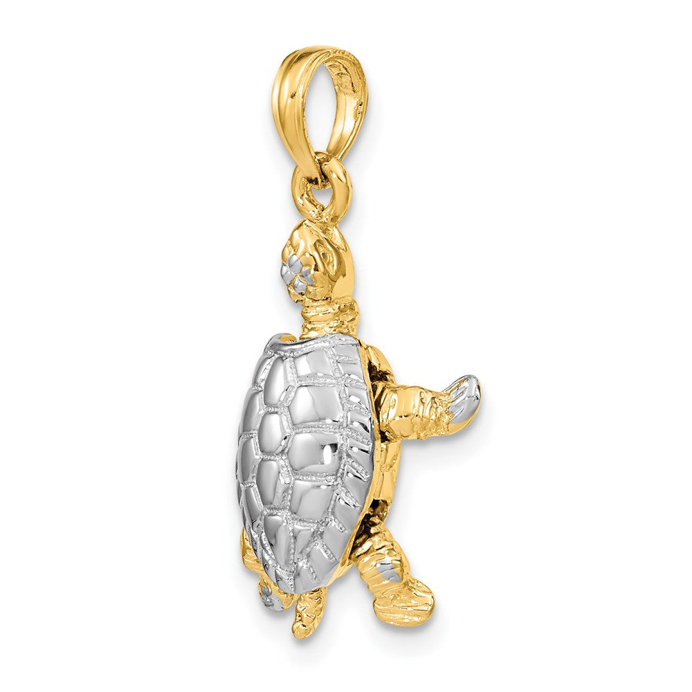 14K with White Rhodium 3-D Land Turtle W/ Moveable Head Charm 5