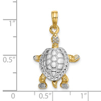14K with White Rhodium 3-D Land Turtle W/ Moveable Head Charm 3