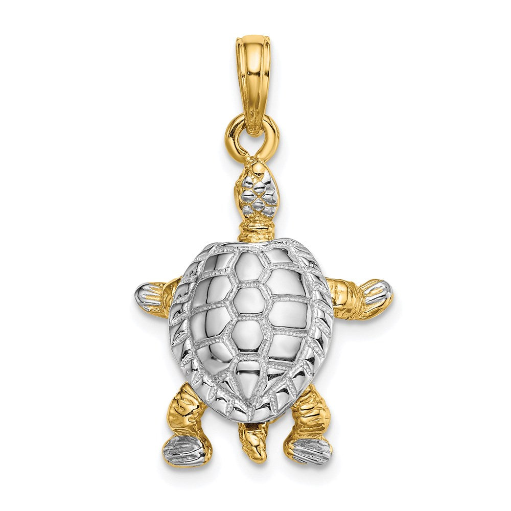 14K with White Rhodium 3-D Land Turtle W/ Moveable Head Charm 1