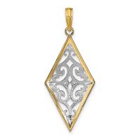14K w/Rhodium Diamond Shape Cut-Out Filigree Charm