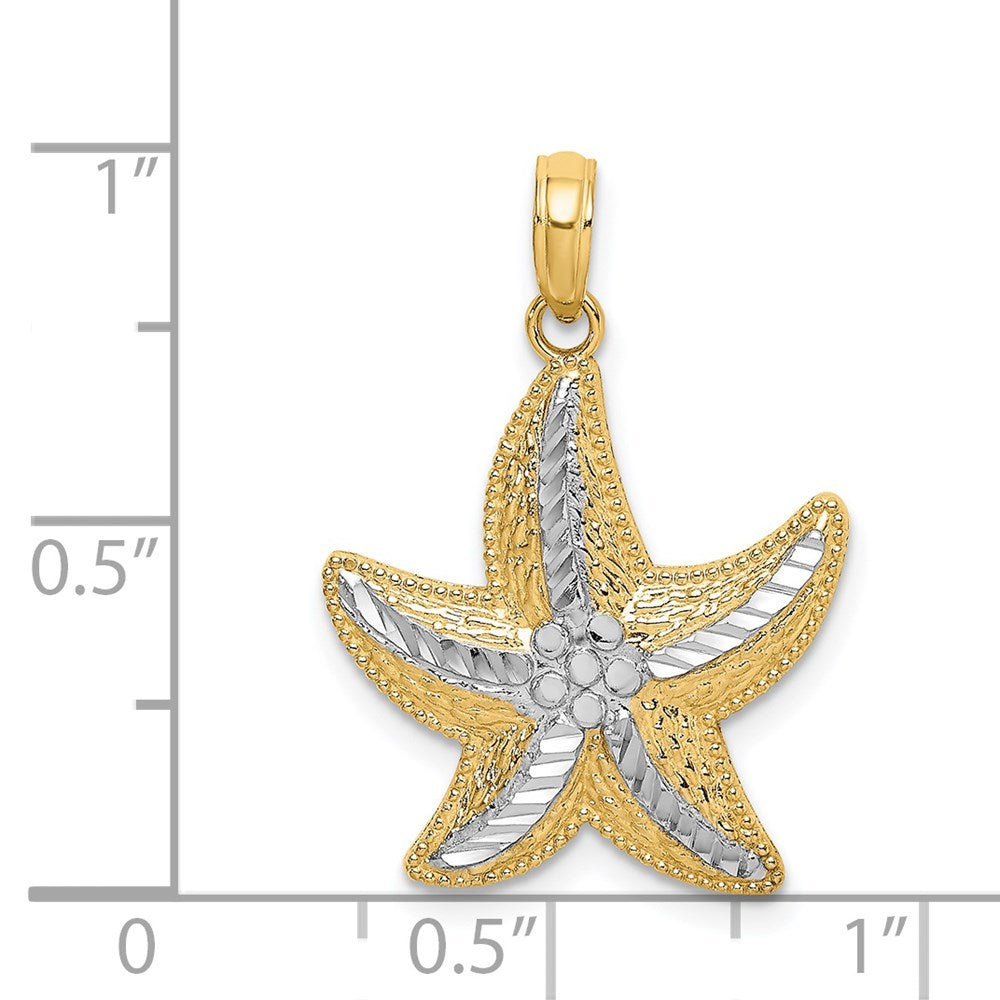 14K Rhodium Diamond-cut Small Starfish Charm 3