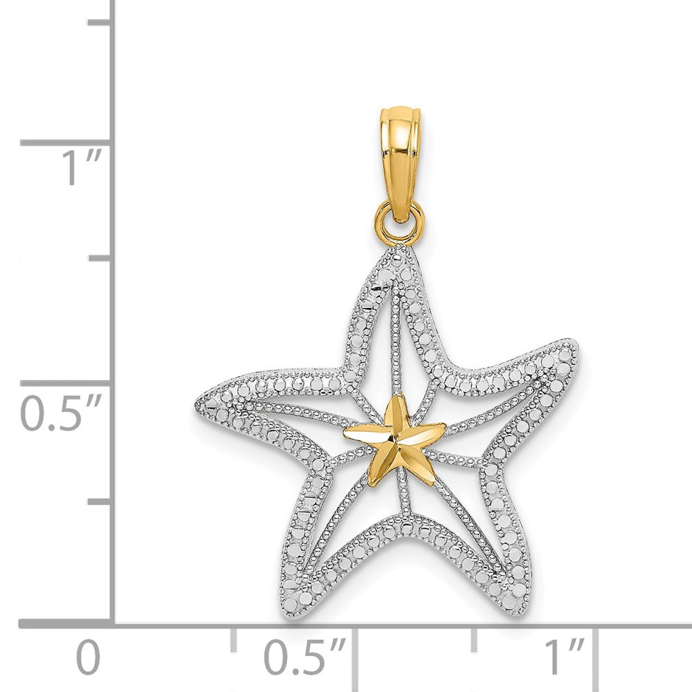 14K with White Rhodium Diamond-cut Starfish W/ Star Charm 3