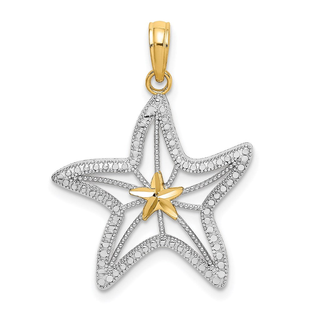 14K with White Rhodium Diamond-cut Starfish W/ Star Charm 1